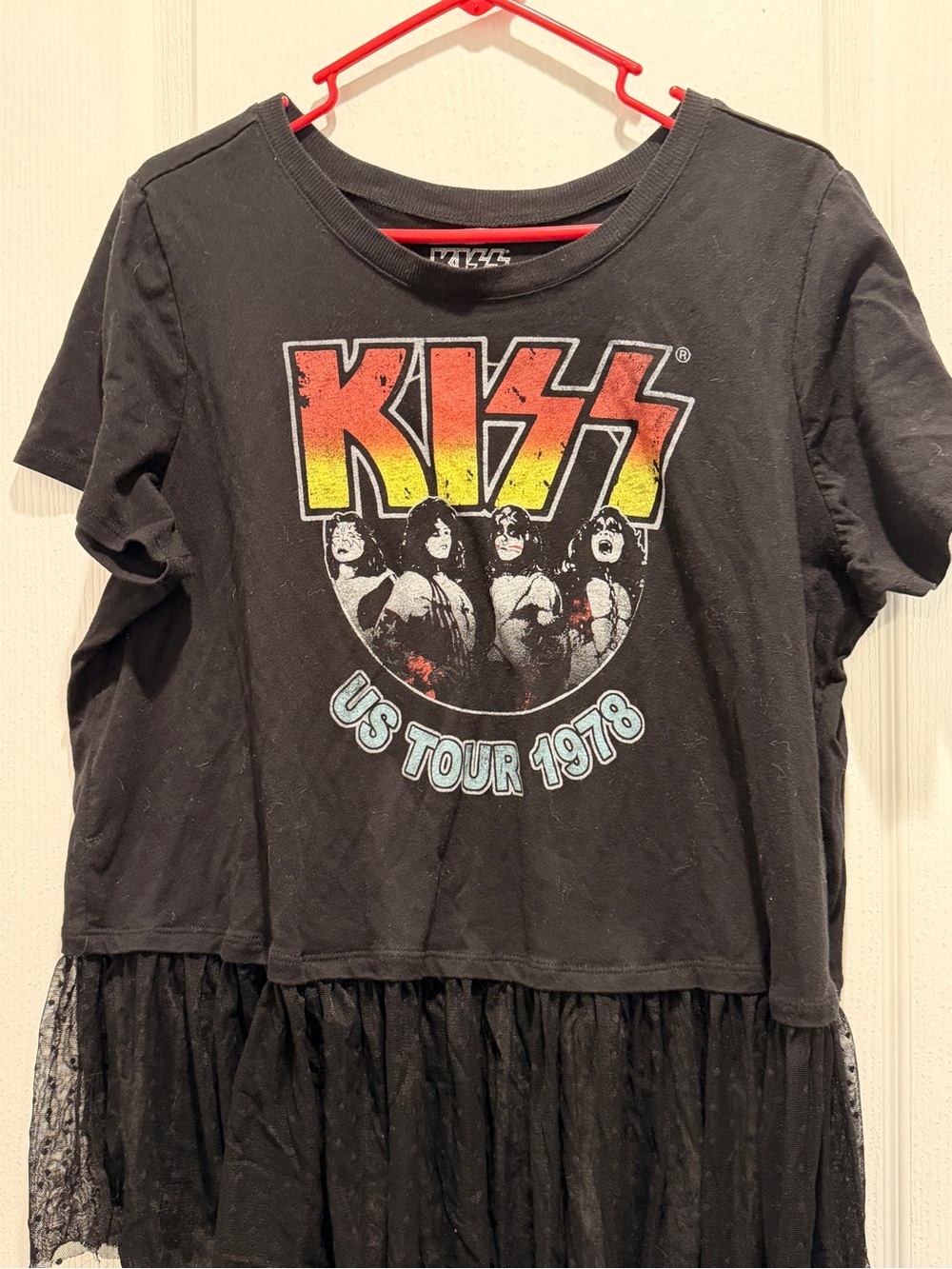 KISS Band Tee Dress Lace Hem Asymmetrical Graphic Top Size 2 Black - Picture 3 of 7